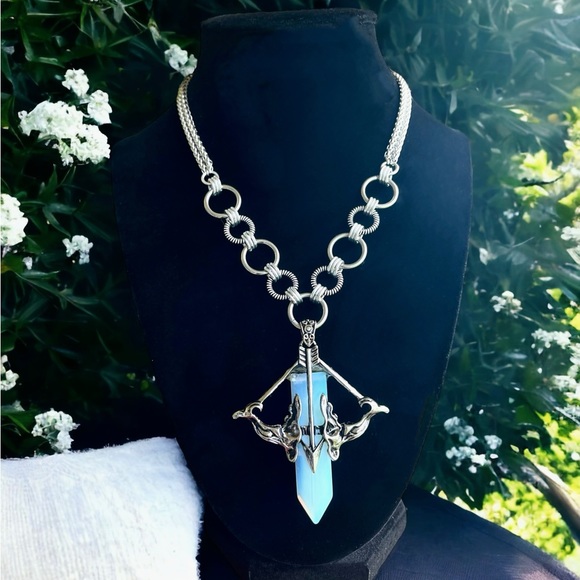 Silverskylight Jewelry - Maille links stainless steel necklace bow & arrow purple opalite stone charm